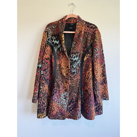 Ali Miles Women's Boho Artsy Colorful Button Front Jacket Cardigan Knit 3X - Picture 1 of 12
